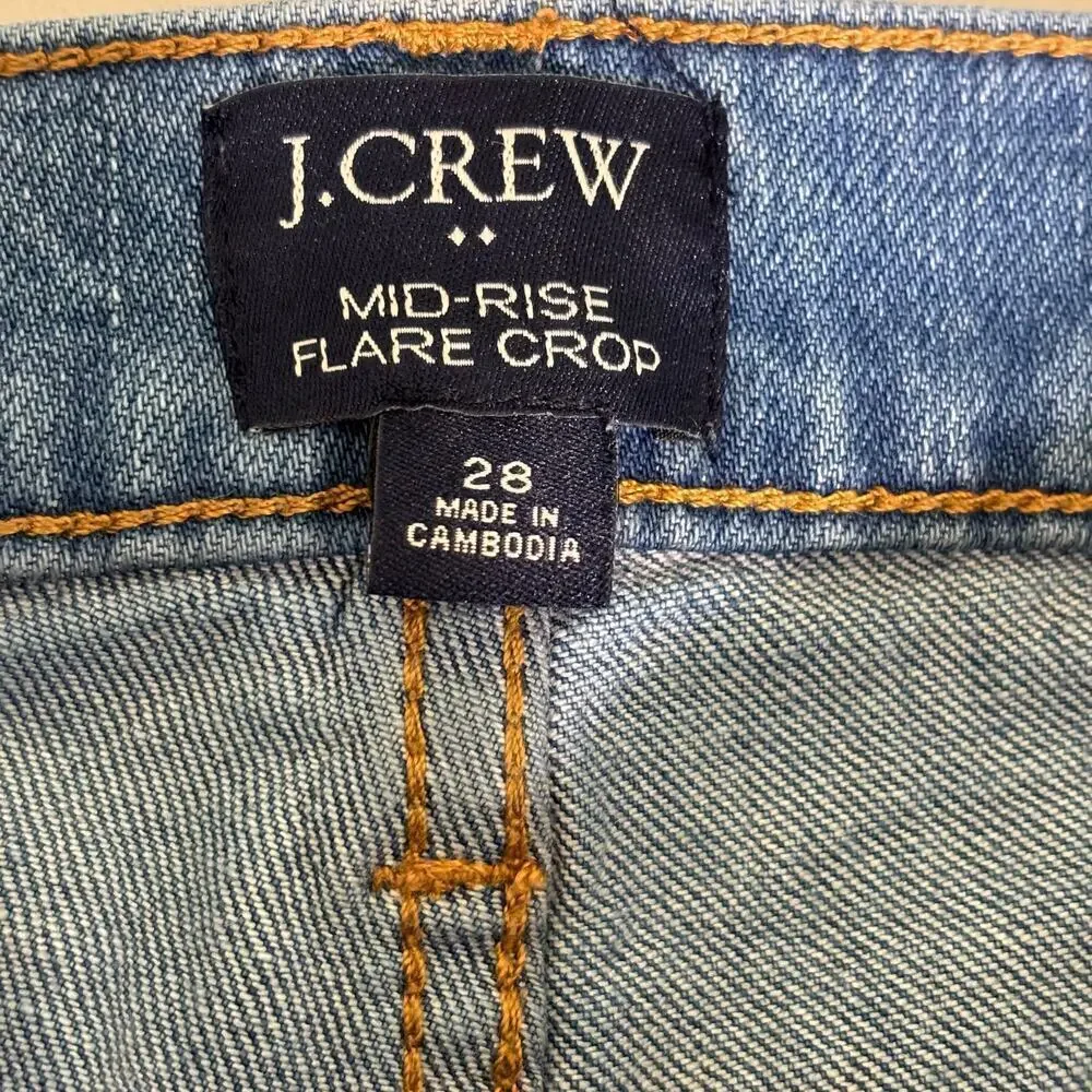 J. Crew Mid Rise Flare Crop Jeans‎ Stretch Denim Button Fly Women's Size 28